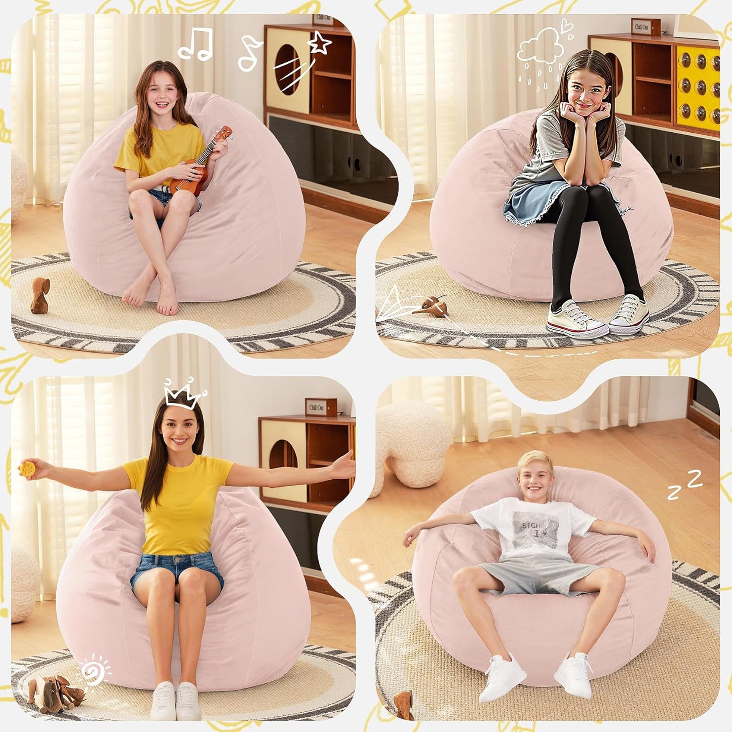 HABUTWAY 2FT Bean Bag Chair, 2' Beanbags Small Bean Bag Chairs with Filling, Teardrop Bean Bag Chair Luxurious Velvet Ultra Soft Fur with Removable Cover (Pink)