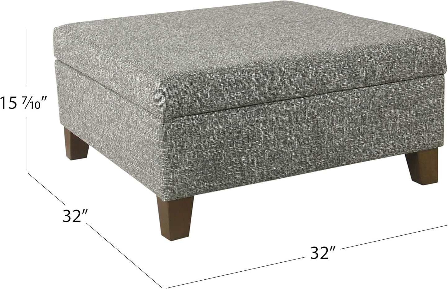 HomePop Home Decor | Luxury Square 32” Storage Ottoman with Lift Off Lid | Ottoman with Storage for Living Room & Bedroom, Slate Gray