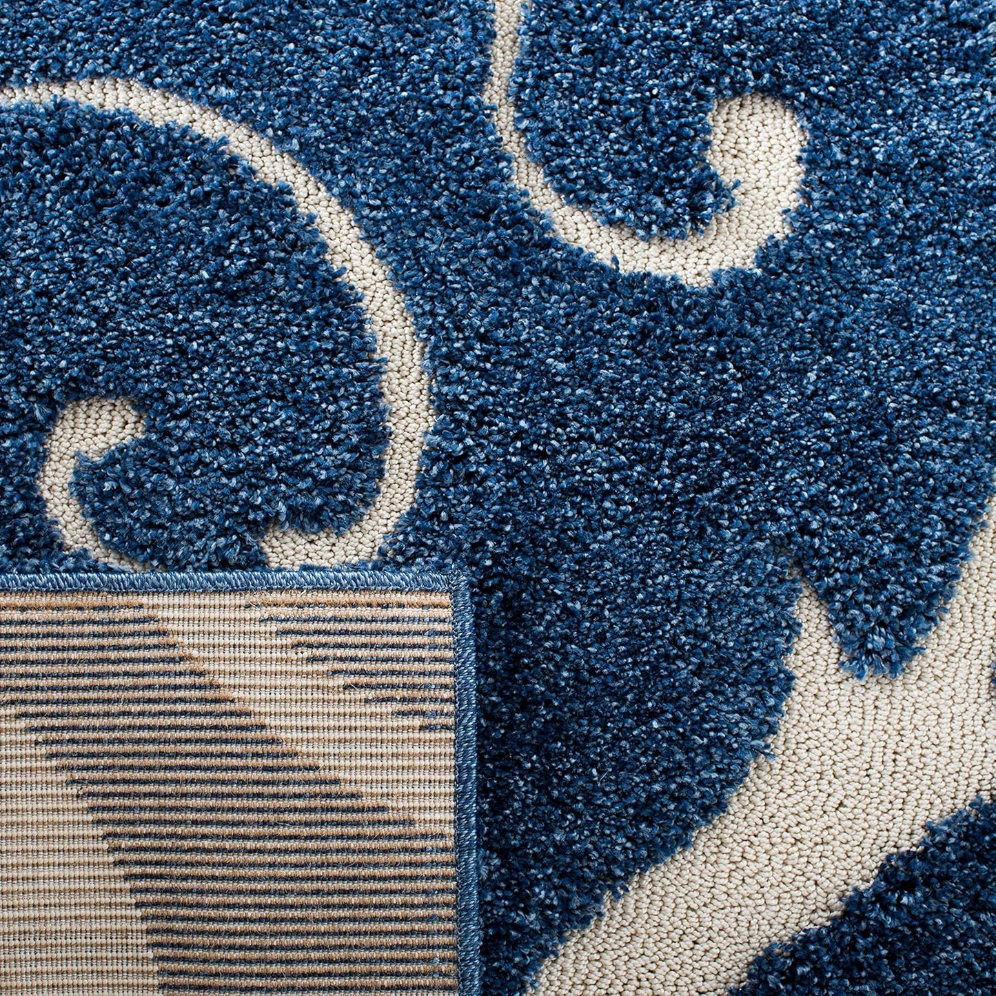 SAFAVIEH Florida Shag Collection Area Rug - 9' Square, Dark Blue & Cream, Scroll Design, Non-Shedding & Easy Care, 1.2-inch Thick Ideal for High Traffic Areas in Living Room, Bedroom (SG455-6511)