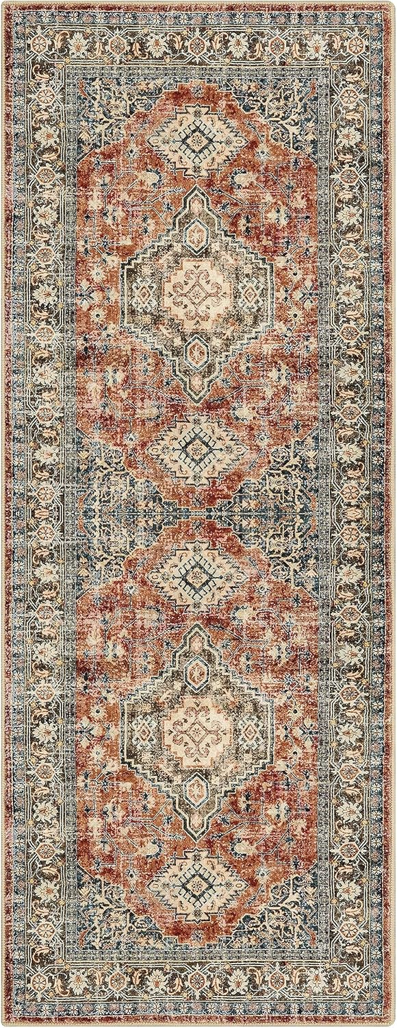 Lahome Oriental Washable Kitchen Runner Rug, 2x6 Carpet Runners for Hallway 6ft Non Skid, Vintage Soft Hallway Rug for Bathroom Bedroom Entryway, Brick Red