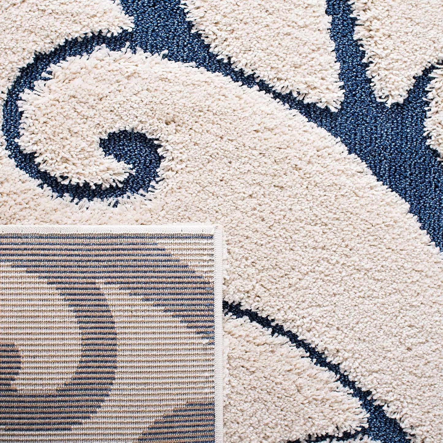 SAFAVIEH Florida Shag Collection Runner Rug - 2'3" x 21', Cream & Blue, Scroll Design, Non-Shedding & Easy Care, 1.2-inch Thick Ideal for High Traffic Areas in Living Room, Bedroom (SG455-1165)
