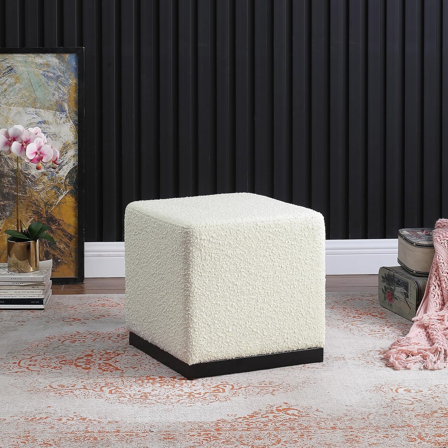 HomePop Cube Ottoman Home Décor |Square Ottoman - Cream Boucle
