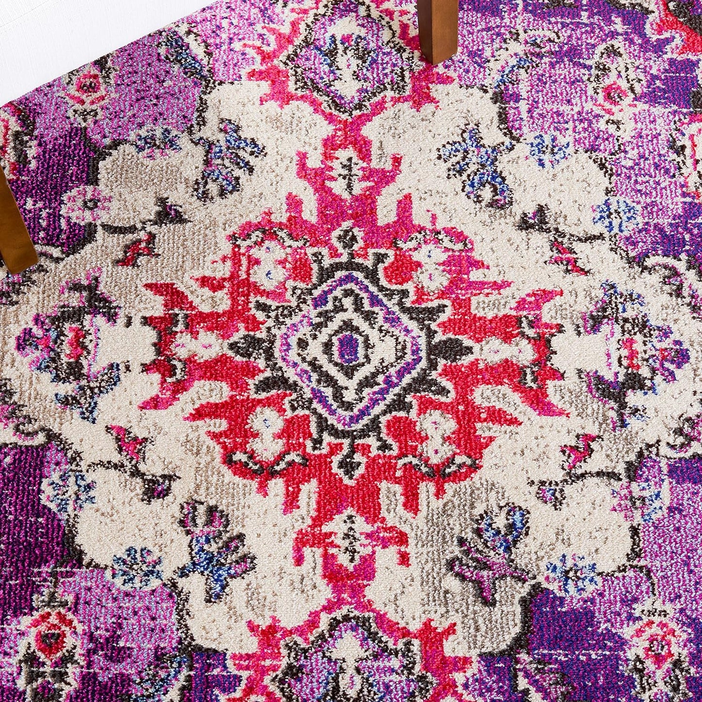 SAFAVIEH Monaco Collection Accent Rug - 4' x 5'7", Violet & Fuchsia, Medallion Distressed Design, Non-Shedding & Easy Care, Ideal for High Traffic Areas in Entryway, Living Room, Bedroom (MNC243P)