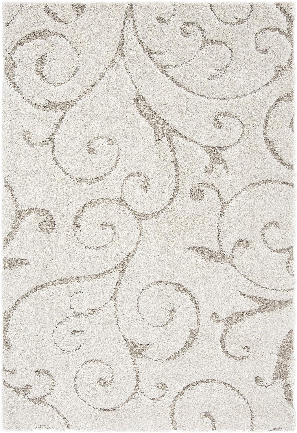 SAFAVIEH Florida Shag Collection Accent Rug - 3'3" x 5'3", Cream & Beige, Scroll, Non-Shedding & Easy Care, 1.2-inch Thick Ideal for High Traffic Areas in Entryway, Living Room, Bedroom (SG455-1113)