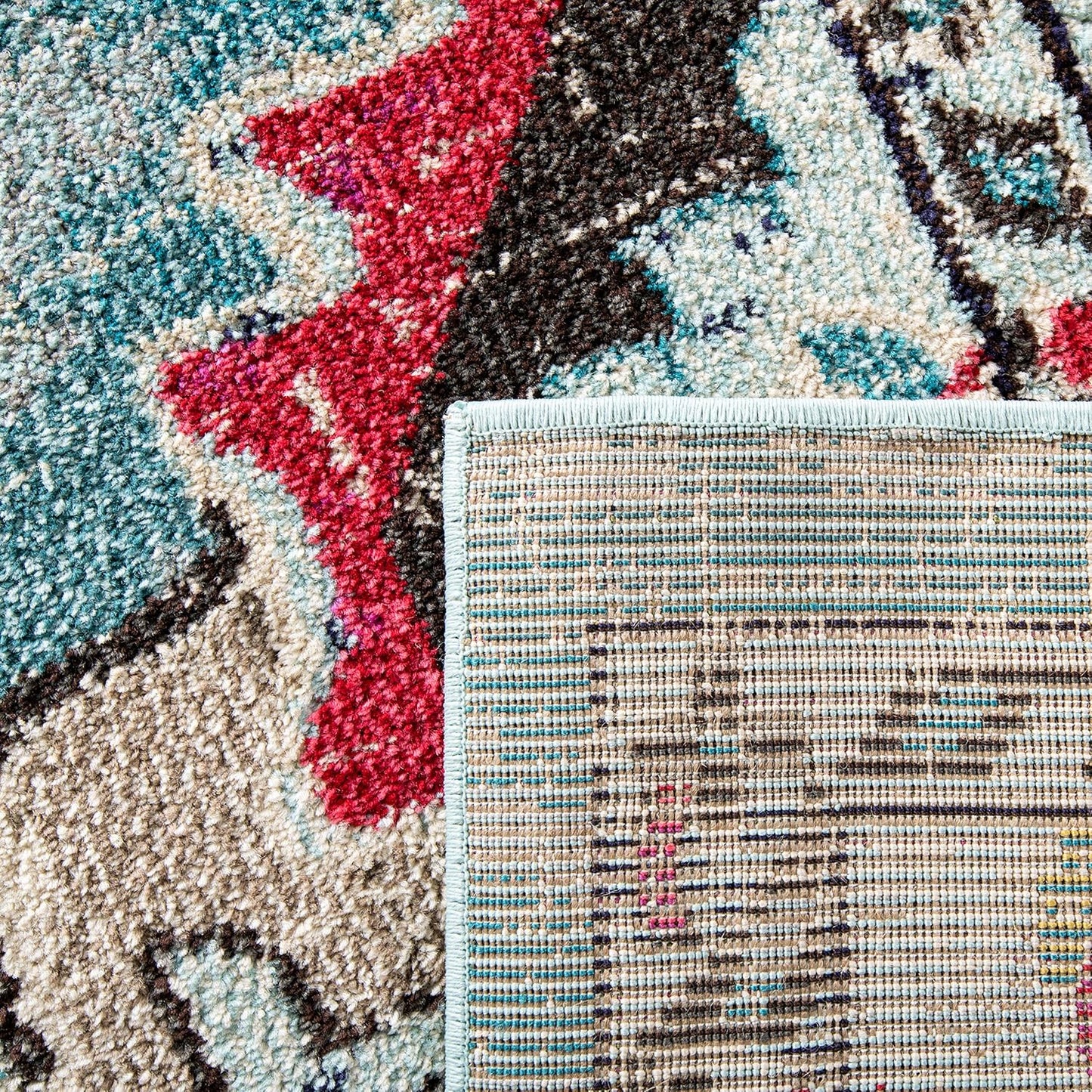 SAFAVIEH Monaco Collection Area Rug - 8' x 10', Light Blue & Fuchsia, Boho Chic Medallion Distressed Design, Non-Shedding & Easy Care, Ideal for High Traffic Areas in Living Room, Bedroom (MNC243J)