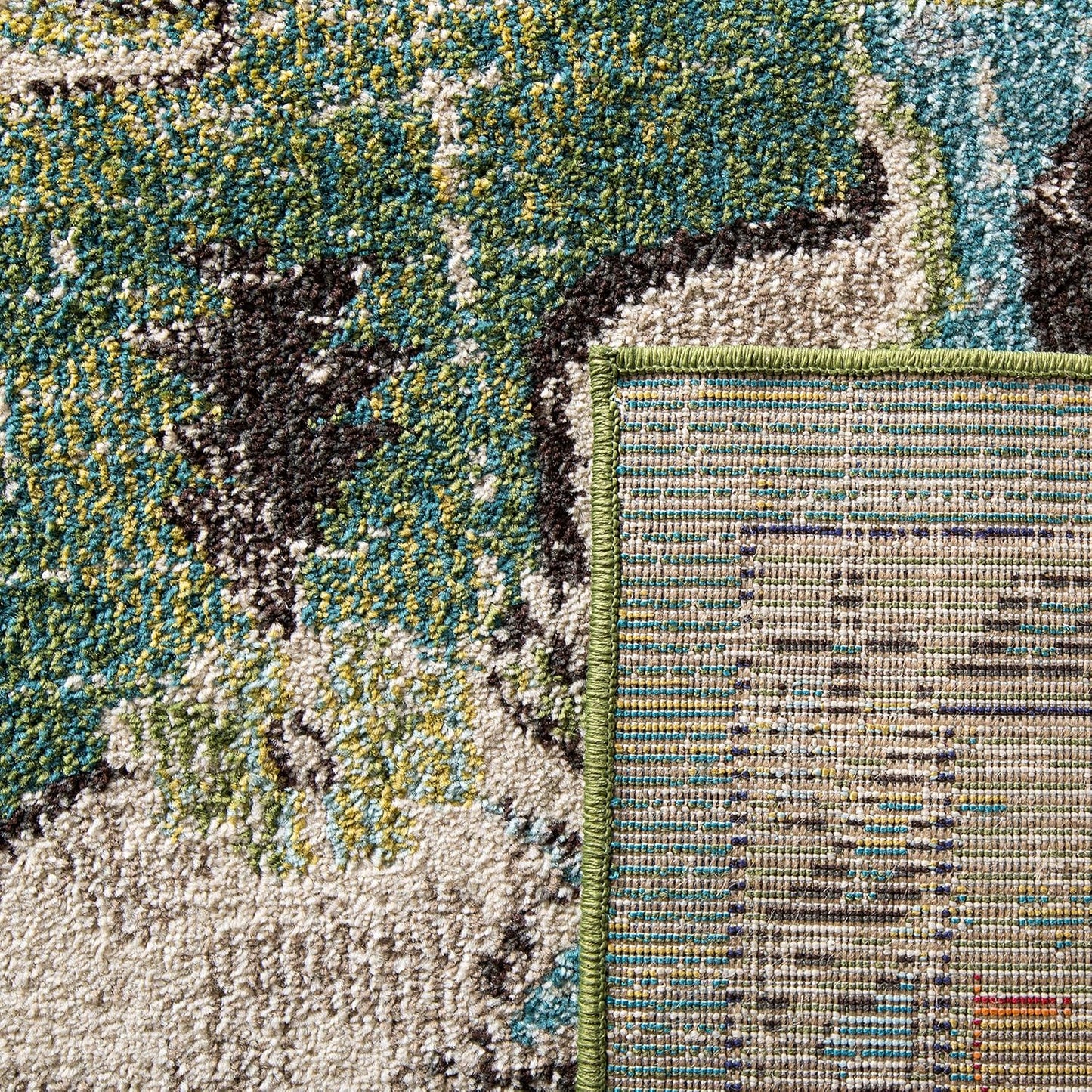 SAFAVIEH Monaco Collection Area Rug - 4' Square, Forest Green & Light Blue, Medallion Distressed Design, Non-Shedding & Easy Care, Ideal for High Traffic Areas in Living Room, Bedroom (MNC243F)