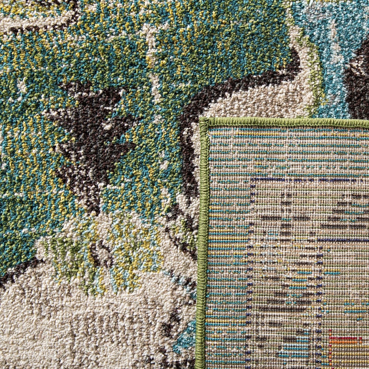 SAFAVIEH Monaco Collection Area Rug - 8' Square, Forest Green & Light Blue, Medallion Distressed Design, Non-Shedding & Easy Care, Ideal for High Traffic Areas in Living Room, Bedroom (MNC243F)