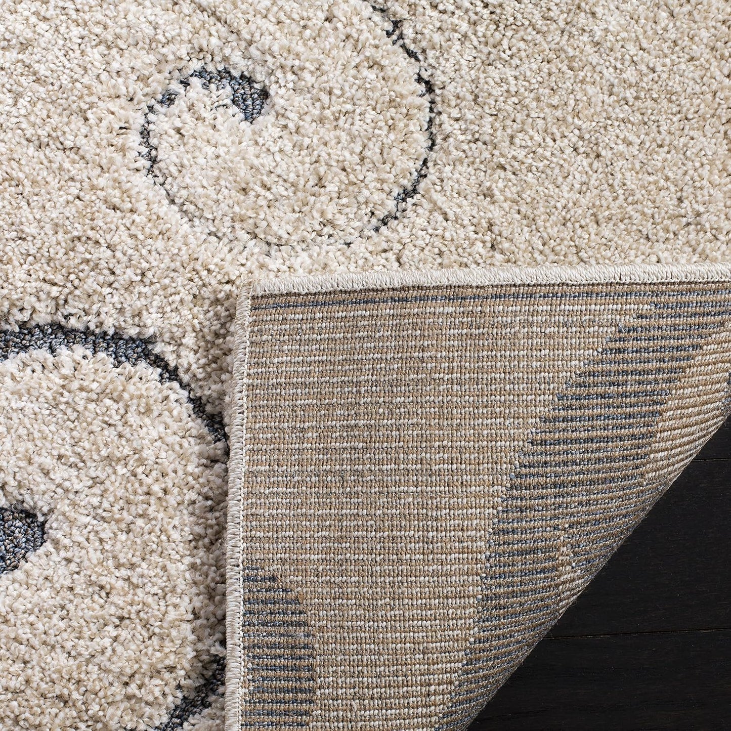 SAFAVIEH Florida Shag Collection Area Rug - 6'7" Square, Beige & Blue Grey, Scroll Design, Non-Shedding & Easy Care, 1.2-inch Thick Ideal for High Traffic Areas in Living Room, Bedroom (SG455-1155)