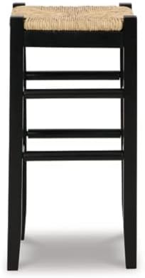 Signature Design by Ashley Mirimyn Farmhouse 29.5" Bar Height Bar Stool with Woven Wicker Seats, 2 Count, Black & Light Brown