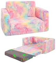 Toddler Chair Comfy,2-in-1 Soft Toddler Couch Fold Out for Kids,Convertible Sofa to Lounger,Gift for Girls and Boys Birthday,Unicorn,Large