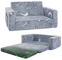 Toddler Chair Comfy,2-in-1 Soft Toddler Couch Fold Out for Kids,Convertible Sofa to Lounger,Gift for Girls and Boys Birthday,Space,Large