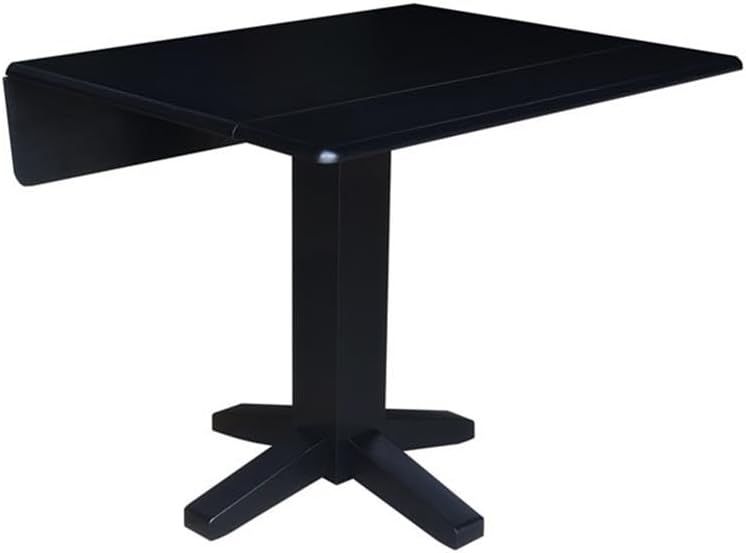 IC International Concepts Solid Wood 36" Square Dual Drop Leaf Dining Table, Black