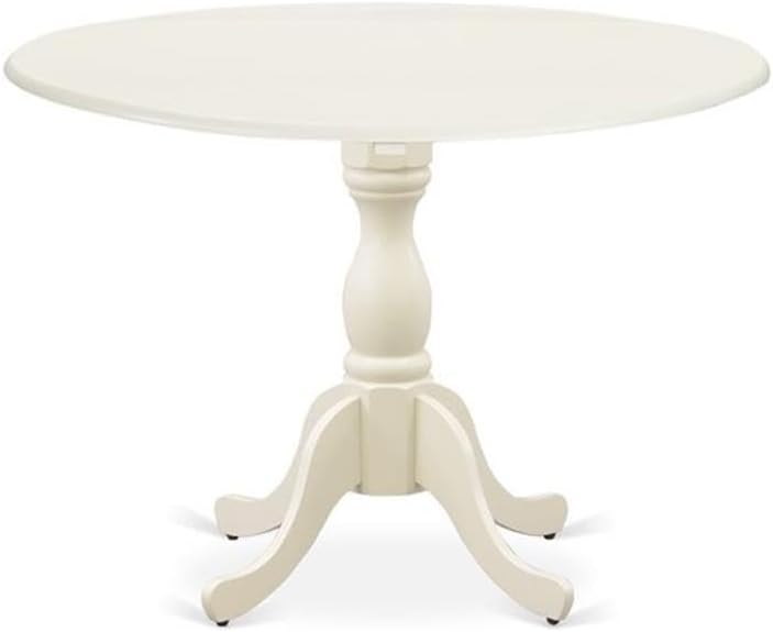 East West Furniture DMAB5-LWH-02 5 Piece Dining Table Set for 4 Includes a Round Kitchen Table with Dropleaf and 4 Light Beige Linen Fabric Parson Dining Chairs, 42x42 Inch, Linen White