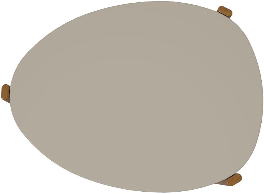 Manhattan Comfort Gales Mid Century Modern Coffee Table with Oval Triangle Shaped Top, Accent Furniture for Living Room Made from Solid Eucalyptus Wood, Off White