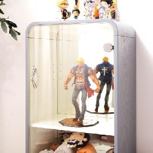 PaletteLife Figurine-Case, 4 Tiers, Blue, Collection-Case, Mirror-Backboard, Woodgrain, BLT-612BL