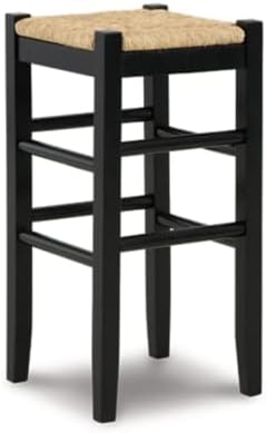 Signature Design by Ashley Mirimyn Farmhouse 29.5" Bar Height Bar Stool with Woven Wicker Seats, 2 Count, Black & Light Brown