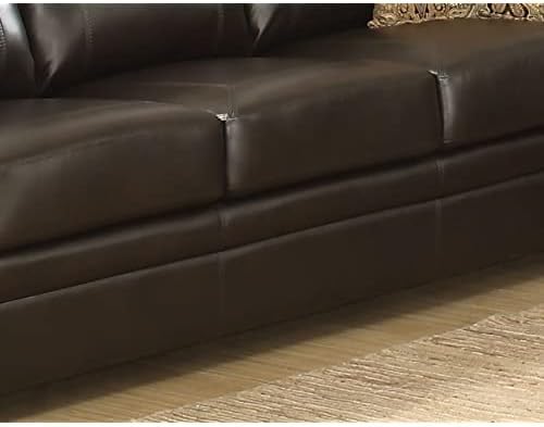 AC Pacific Louis Traditional Upholstered Leather Living Room Piece with Antique Brass Nail Head Trim, Sofa, Umber