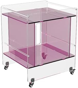 Transparent Acrylic Mobile Side Table with Wheels - Multifunctional Storage & Stylish Home Decor (Pink)