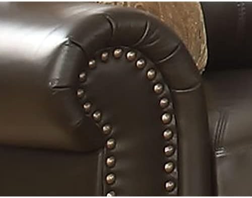 AC Pacific Louis Traditional Upholstered Leather Living Room Piece with Antique Brass Nail Head Trim, Sofa, Umber