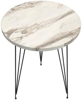 PAK HOME - Set of 2 End Table - White Marble Look Round Wood Sofa Side Coffee Tables for Small Spaces, Nightstand Bedside Table for Small Spaces