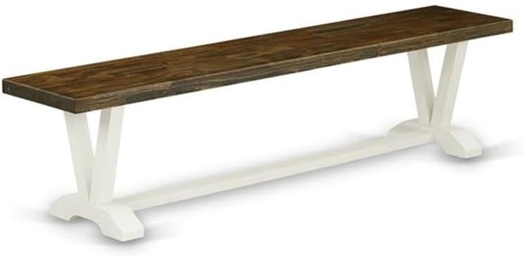 East West Furniture V077VE005-6 6 Piece Kitchen Table Set Contains a Rectangle Dining Table with V-Legs and 4 Grey Linen Fabric Parson Chairs with a Bench, 40x72 Inch, Multi-Color