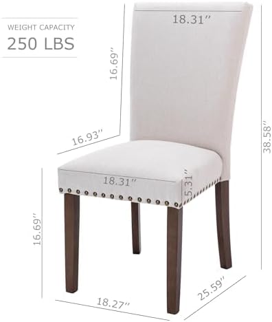 COLAMY Upholstered Parsons Dining Chairs Set of 2, Fabric Dining Room Kitchen Side Chair with Nailhead Trim and Wood Legs - Beige