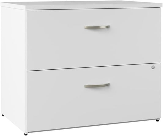 Bush Business Furniture Office in an Hour 2 Drawer Lateral File Cabinet in Pure White | Locking Storage for Letter, Legal, and A4-Size Documents