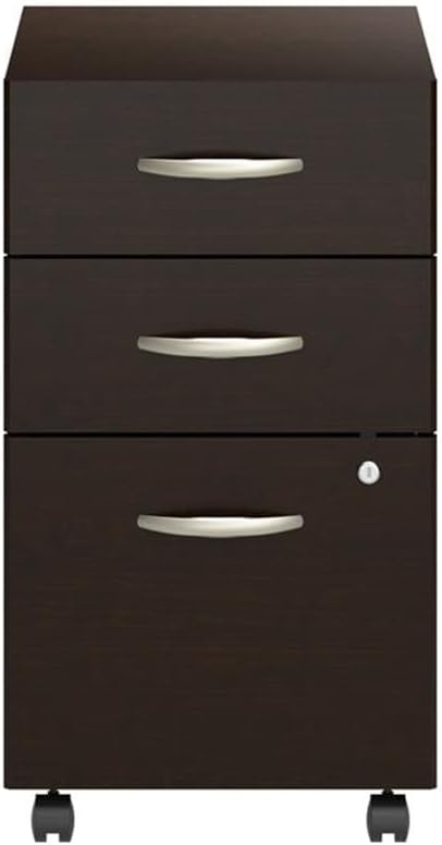 Bush Business Furniture Arrive 3 Drawer Mobile File Cabinet - Assembled in Mocha Cherry, Rolling Document Storage for Reception Area or Professional Office