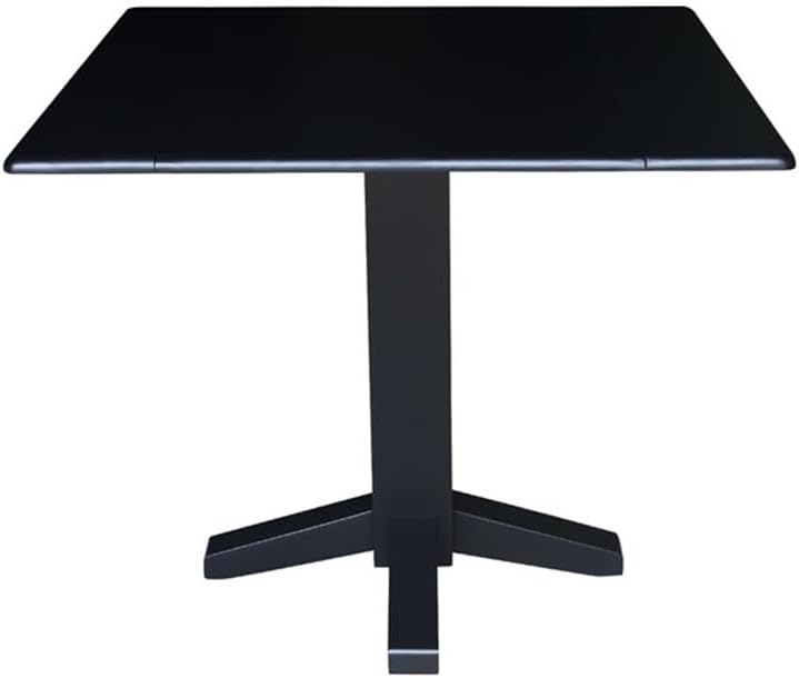 IC International Concepts Solid Wood 36" Square Dual Drop Leaf Dining Table, Black