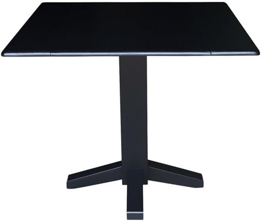IC International Concepts Solid Wood 36" Square Dual Drop Leaf Dining Table, Black