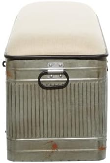 Deco 79 Metal Room Storage Bench Galvanized Entryway Bench with Cream Burlap Top, Bench 50" x 16" x 18", Gray