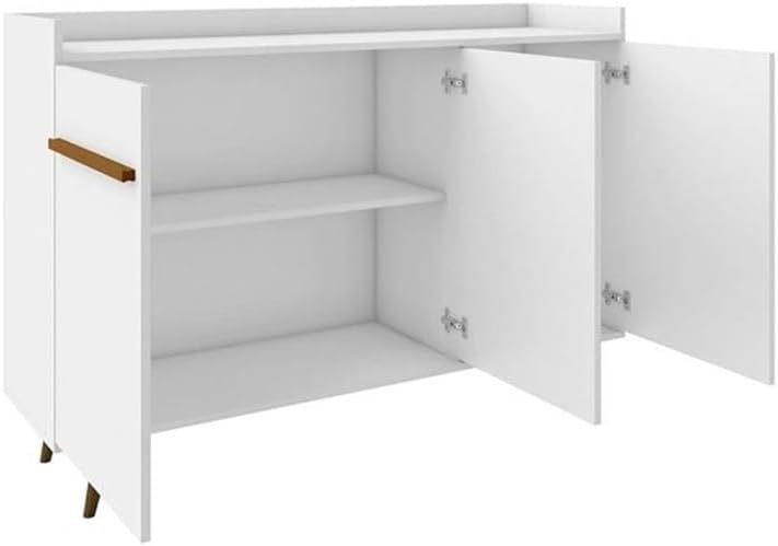 Manhattan Comfort Bradley Buffet Cabinet with Storage, Mid Century Modern Sideboard with 4 Shelves and Soft Close Doors, TV Stand Media Console for up to 50" Screens, 53.54" Long, White