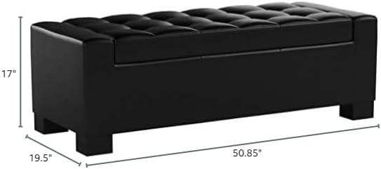 Ball & Cast 50.8" Upholstered Leather Storage Ottoman with Tufted Waffle Stitch,End Bench w/Uses Pressure Hinges and Wood Legs,Entryway Footrest Stool for Living Room & Bedroom,Black