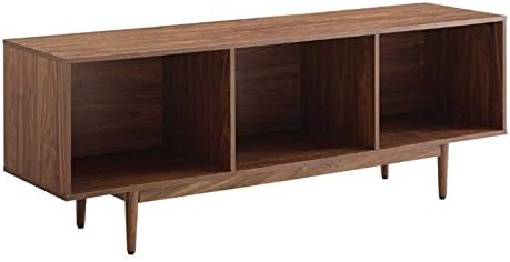 Crosley Furniture Liam Mid-Century Record Storage Console Cabinet, Large, Walnut & CF1117-WA Liam Mid-Century Record Storage End Table, Walnut