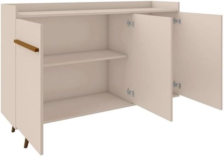 Manhattan Comfort Bradley Buffet Cabinet with Storage, Mid Century Modern Sideboard with 4 Shelves and Soft Close Doors, TV Stand Media Console for up to 50" Screens, 53.54" Long, Off White