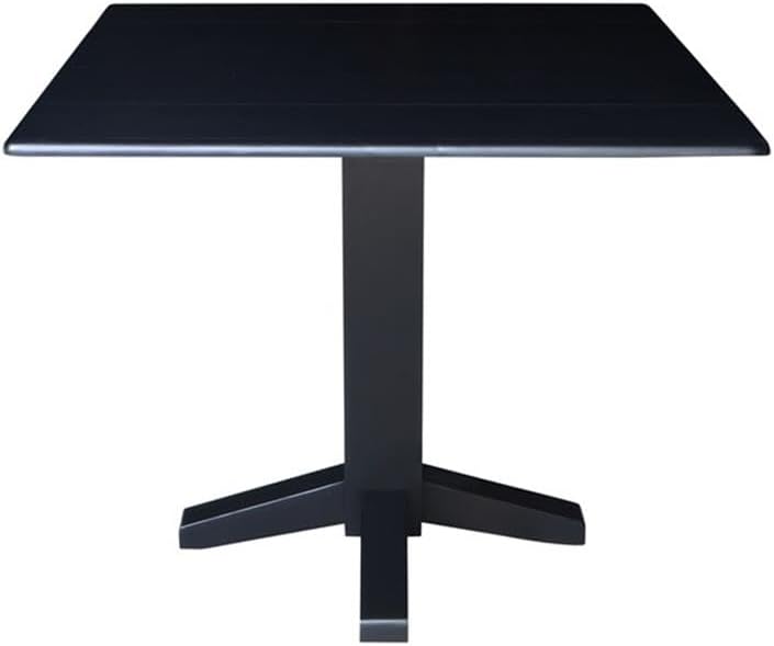 IC International Concepts Solid Wood 36" Square Dual Drop Leaf Dining Table, Black