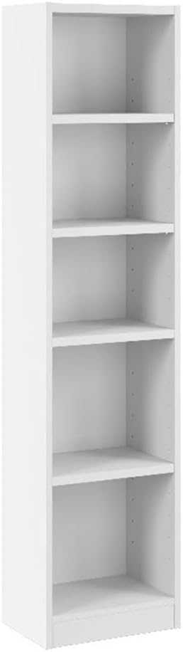 Bush Furniture Universal 17W Narrow 5 Shelf Bookcase in White, Tall Skinny Bookshelf for Home Office Storage or Living Room Organization