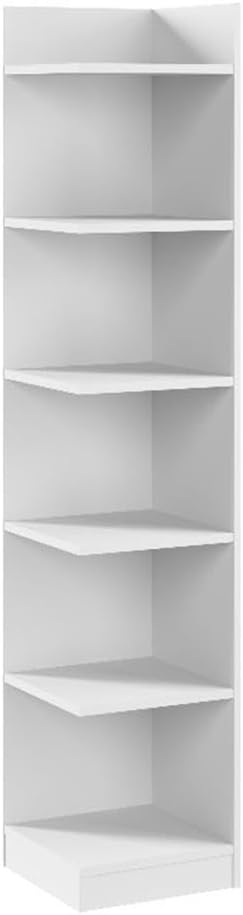 Bush Furniture Universal 15W Tall Corner Bookshelf in White, 6 Shelf Narrow Bookcase for Home Office Storage or Living Room Organization
