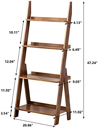Maydear Bamboo Ladder Shelf Bookcase, 4-Tier Leaning Bookshelf Free Standing Organizer Storage Shelves for Living Room, Bedroom, Kitchen, Home Office, Balcony (Walnut)