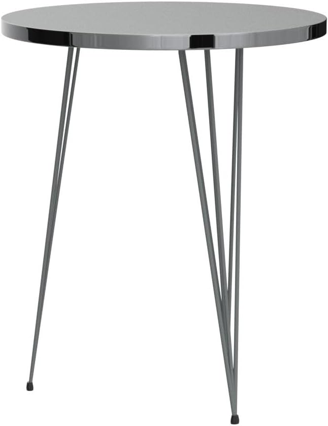 PAK HOME - Set of 2 End Table - High Gloss Grey Wood Round Sofa Side Coffee Tables for Small Spaces, Nightstand Bedside Table with Metal Silver Legs for Small Spaces