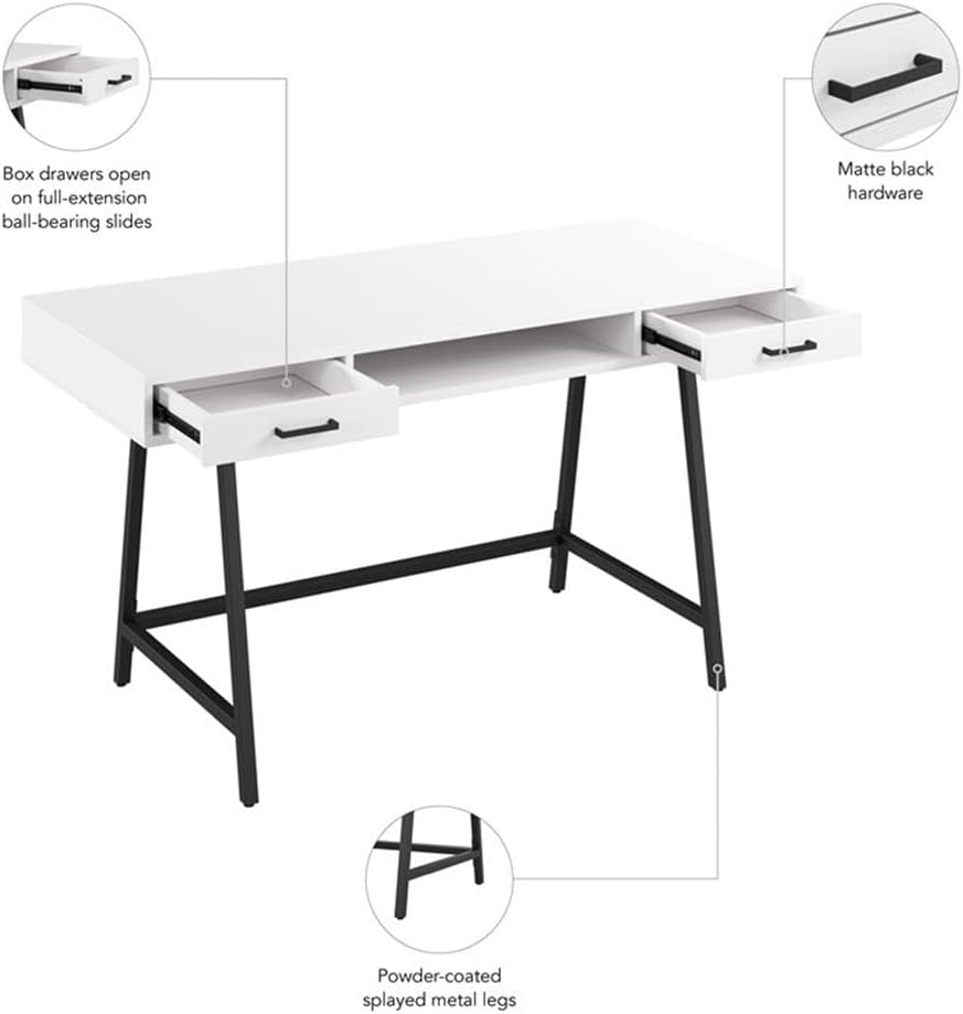 Bush Furniture Steele 54W Writing Desk in Pure White Oak | Computer Table for Home Office Workspace