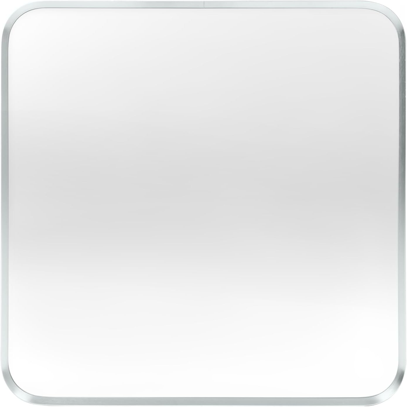 Wall Mount Mirror for Bathroom, Brush Silver Metal Framed Rounded Corner Square Rectangular Vanity Mirror (30" x 30", Silver)