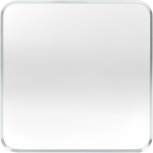 Wall Mount Mirror for Bathroom, Brush Silver Metal Framed Rounded Corner Square Rectangular Vanity Mirror (30" x 30", Silver)