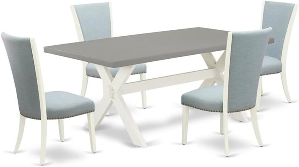 East West Furniture X097VE215-5 5 Piece Dining Table Set for 4 Includes a Rectangle Kitchen Table with X-Legs and 4 Baby Blue Linen Fabric Upholstered Chairs, 40x72 Inch, Multi-Color