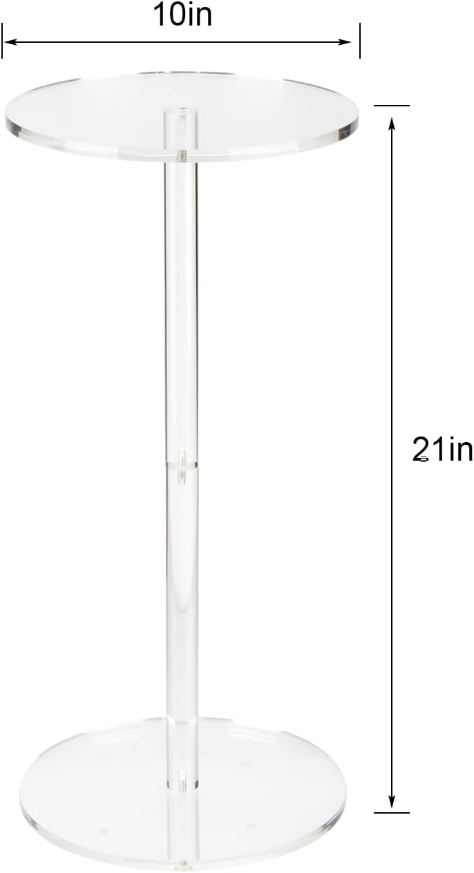 Acrylic Drink End Table, Clear Drink Table for Small Spaces with Anti-Slip Pads, 9.8" Round Modern Side Coffee Table for Living Room/Bedroom/Bathroom/Office/Outdoor/Business (Acrylic, Clear)