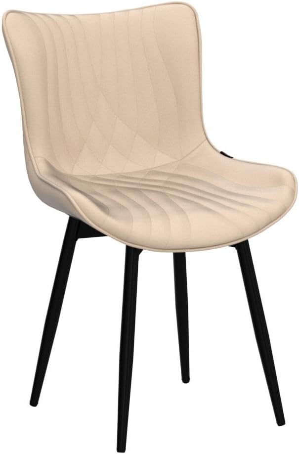 YOUTASTE Dining Chairs Set of 2 Upholstered Mid Century Modern Kitchen Dining Room Chairs Armless Faux Leather Accent Chairs Metal Vanity Lounge Chair with Back for Living Room Bedrooms,Khaki