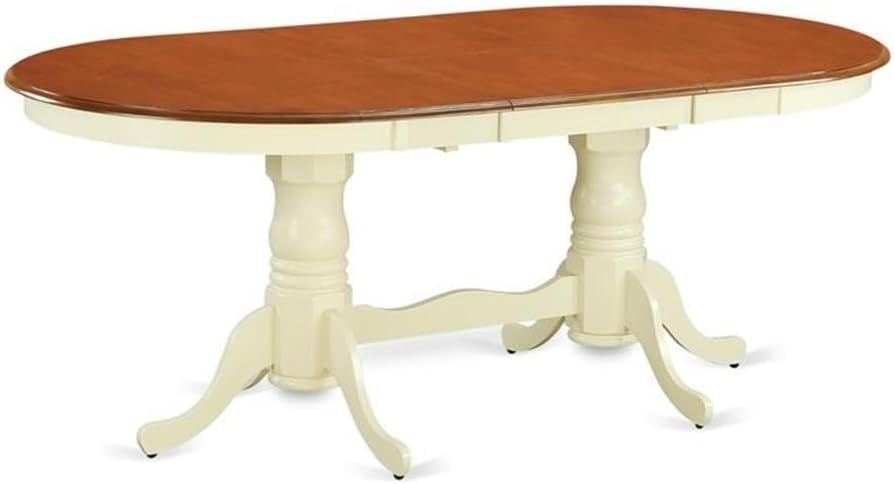 East West Furniture PLAI5-WHI-C 5 Piece Kitchen Table & Chairs Set Includes an Oval Dining Room Table with Butterfly Leaf and 4 Linen Fabric Upholstered Chairs, 42x78 Inch, Buttermilk & Cherry