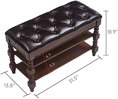 Shoe Storage Bench, Entryway Shoe Rack with Leather Seat 2-Tier Lift-top Organizer Wooden Bench for Foyer Bedroom Living Room Accent Furniture (31.5'')