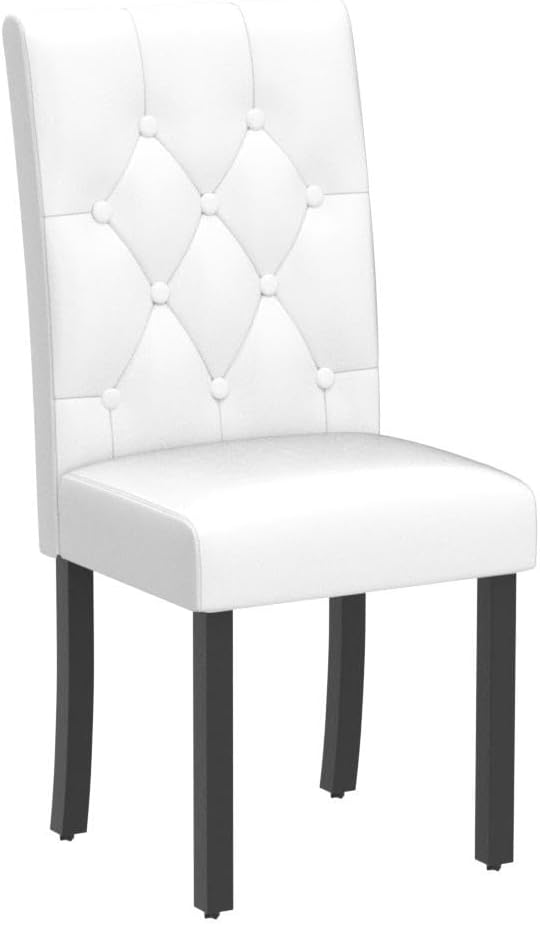 Yaheetech Dining Chairs Set of 2 Modern Style Faux Leather Dining Room Chairs with Solid Wood Legs and Button Tufted Padded for Home Kitchen and Restaurant, White