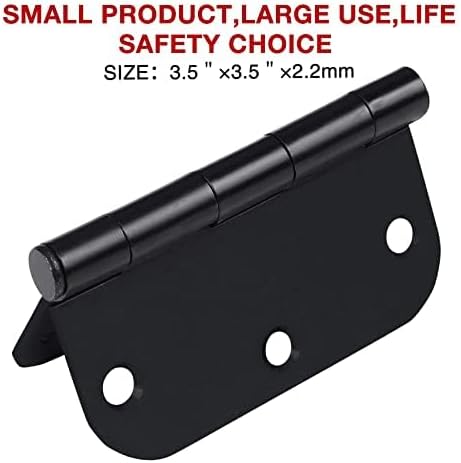 2 Pack Rounded Matte Black Door Hinges 3.5 Inch Interior Room Hardware 3 1/2" 5/8 Radius Apartment Cottage Flat Bungalow Mobile Home Skyscraper Indoor Hinge for Doors Use Renovate Bedroom Kitchen